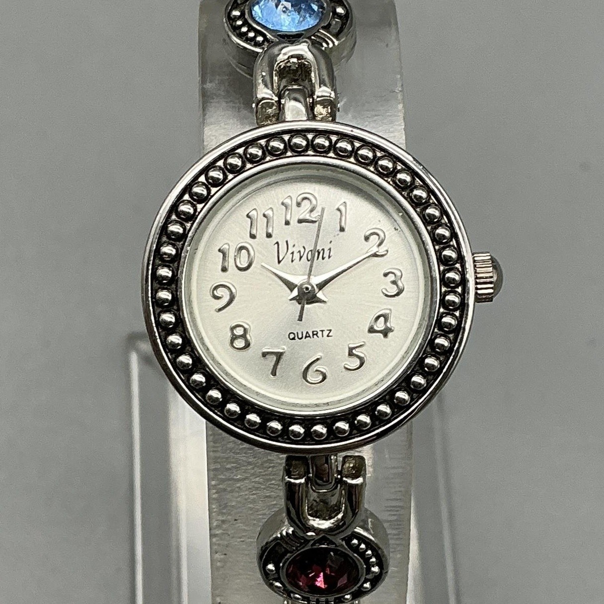 Vivani Womens Watch 22mm Silver Tone MultiColor Crystals Marcasite New Battery