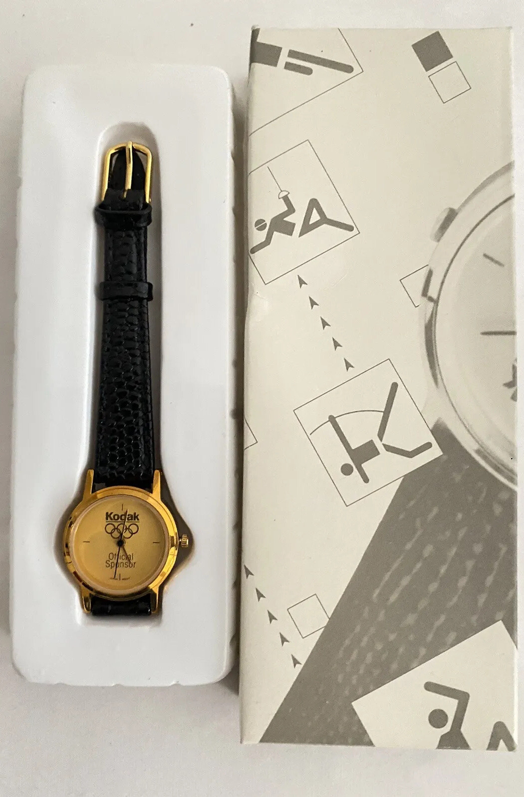 1992 KODAK Olympic Official Sponsor Watch Leather Band New Needs Battery Womens