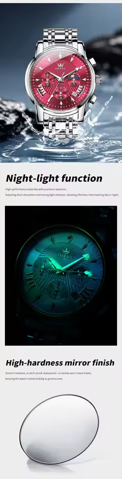 OLEVS 2892 Original Moon Phase Luminous Waterproof Quartz Watch For Men