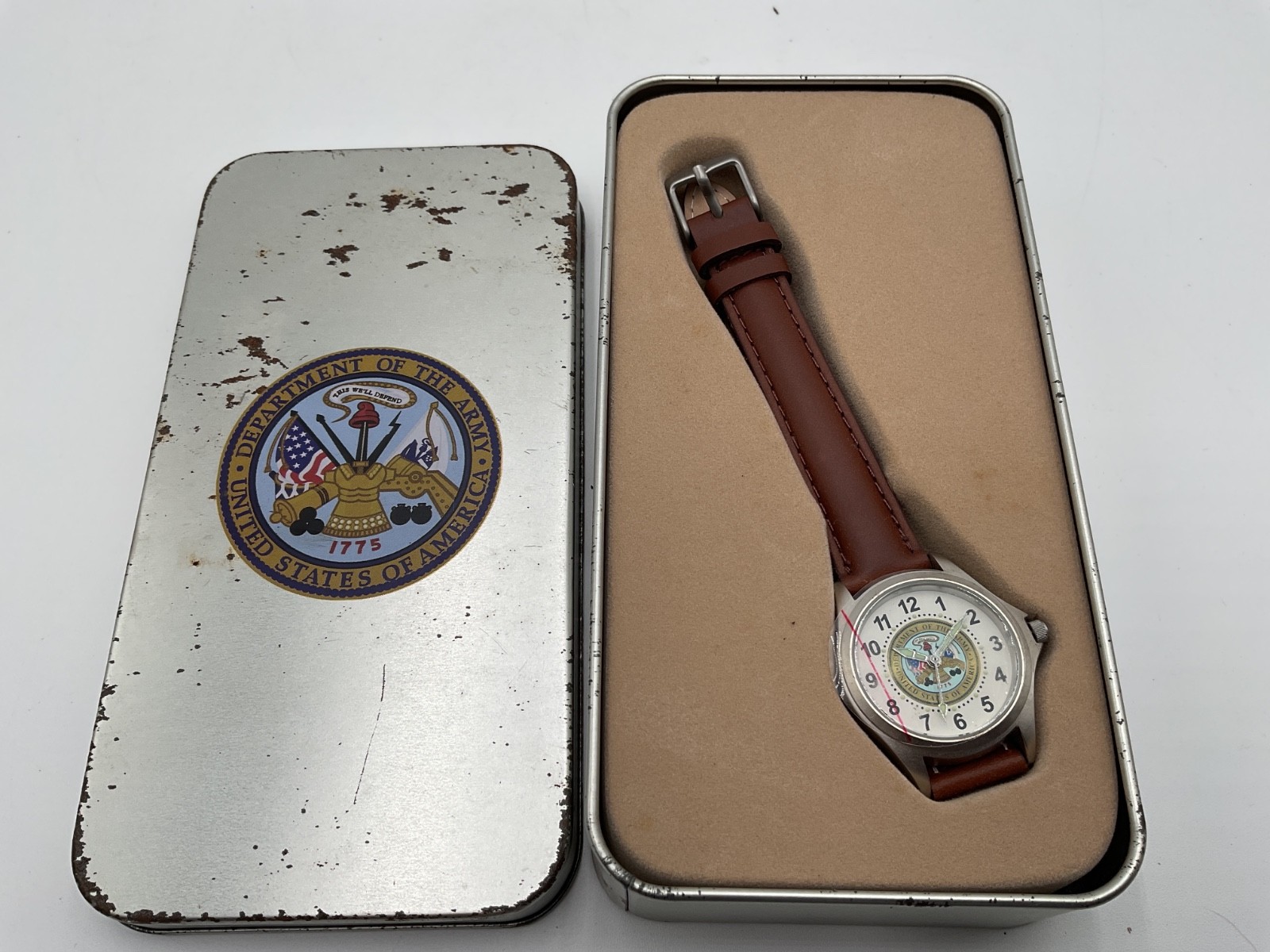 U.S. Military Emblem Strap Watch Tin Department Of The Army United States Avon