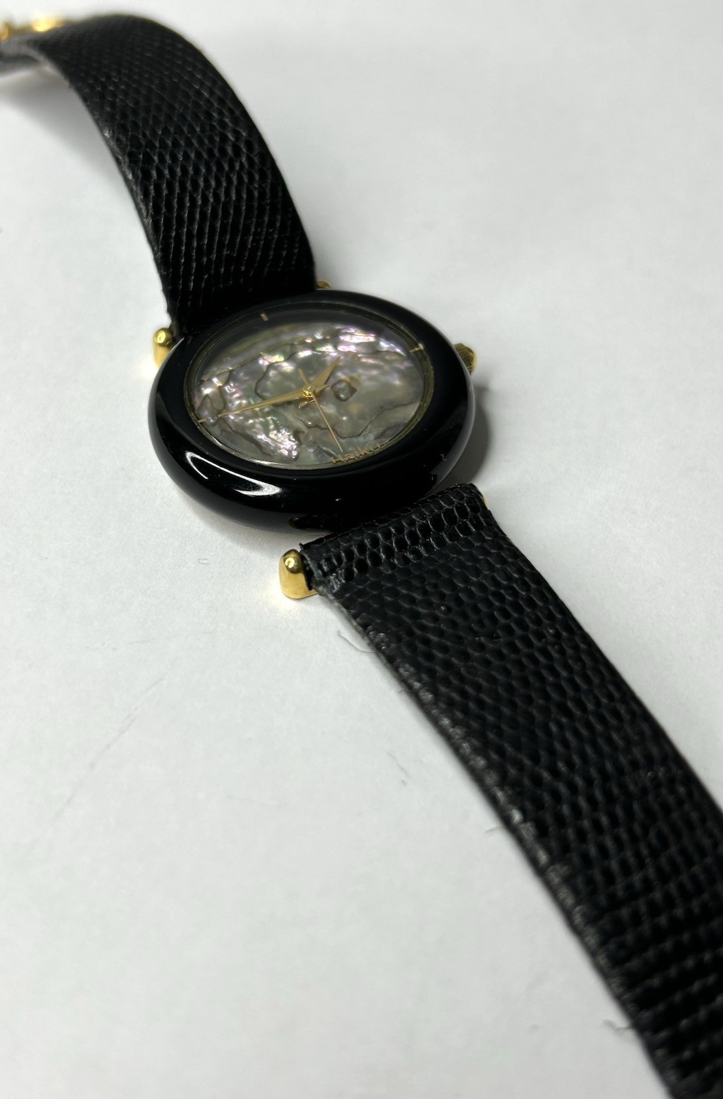 Vintage Haiku Women’s Genuine Abalone/Genuine Onyx Gold Plated Wristwatch