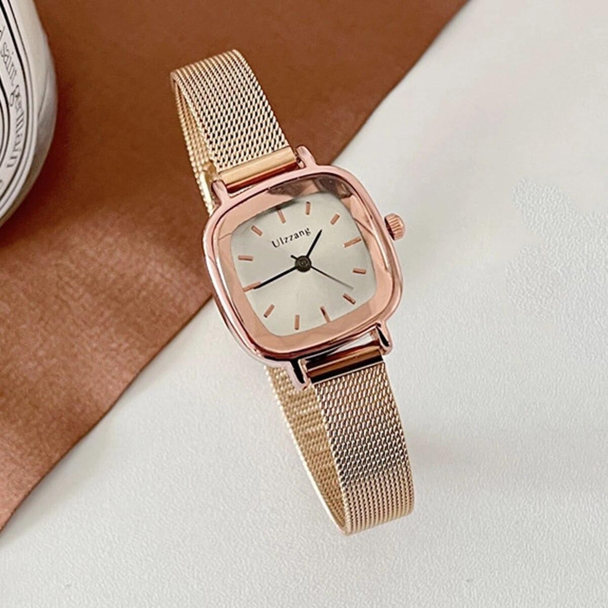 Fashion Women Quartz Watch Small Dial Mesh Strap Stainless Steel Elegant