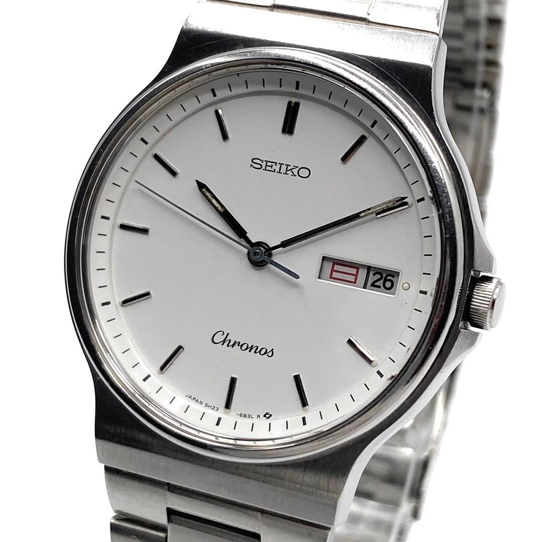 Seiko Chronos 5H23-6B70 White Quartz Wristwatch Vintage Japan Working 071245