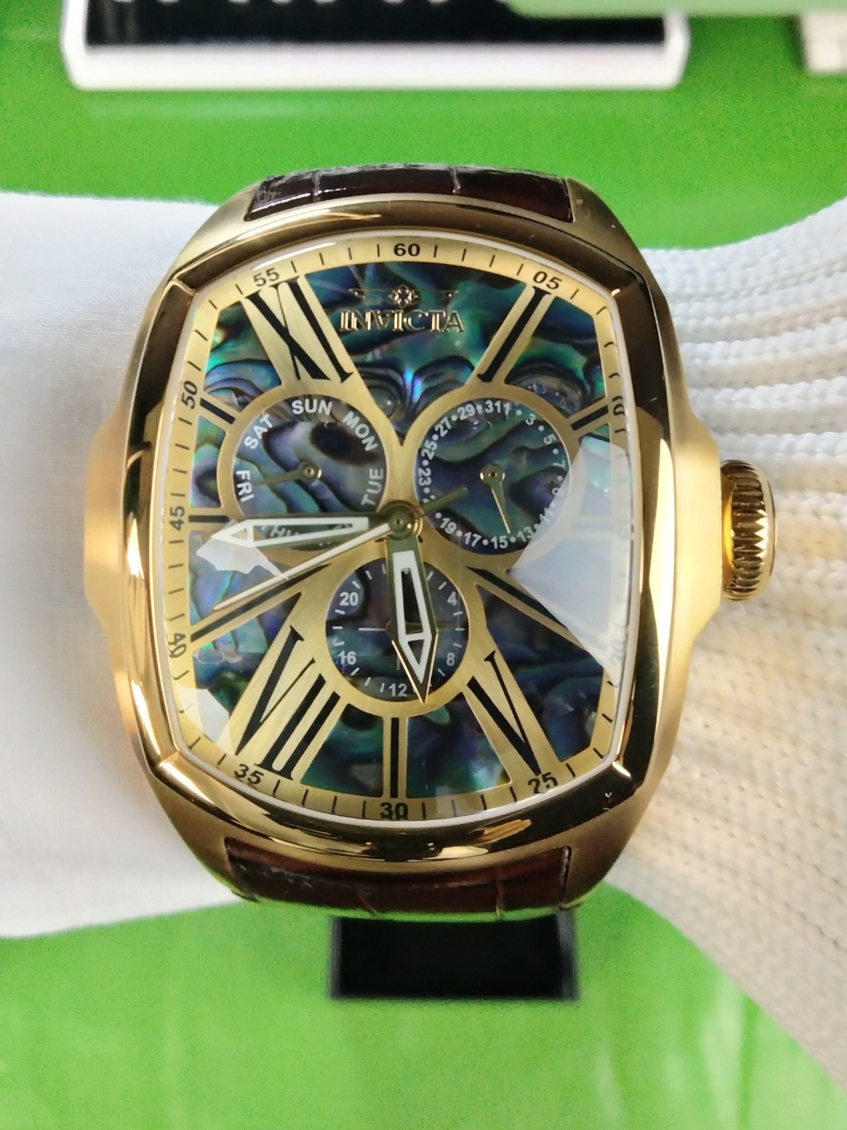 Invicta Lupah Men’s Multi-Function Watch Abalone Dial 46.8 mm, Gold, Brown 35193