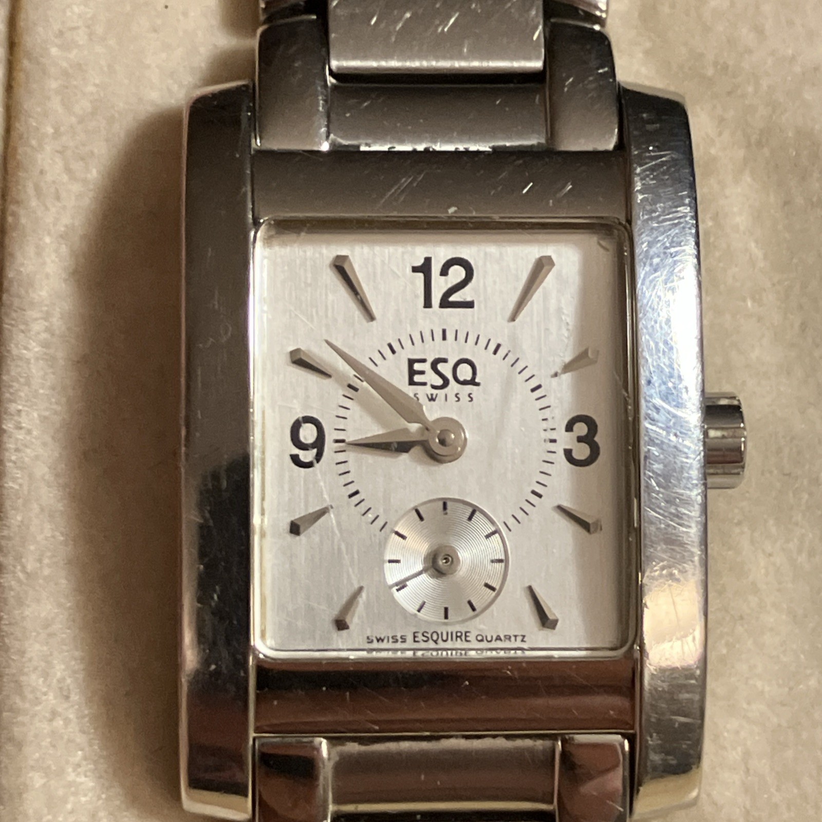 ESQ Tank Watch Women 21mm Silver Dial Silver Tone Small Seconds 100470 New Batt