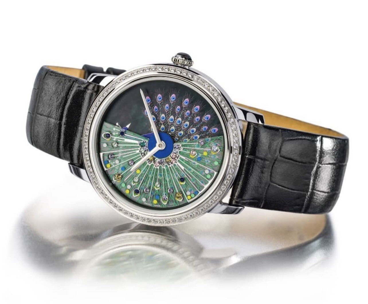 BERNHARD H.MAYER Swiss diamond Watch leather band peacock