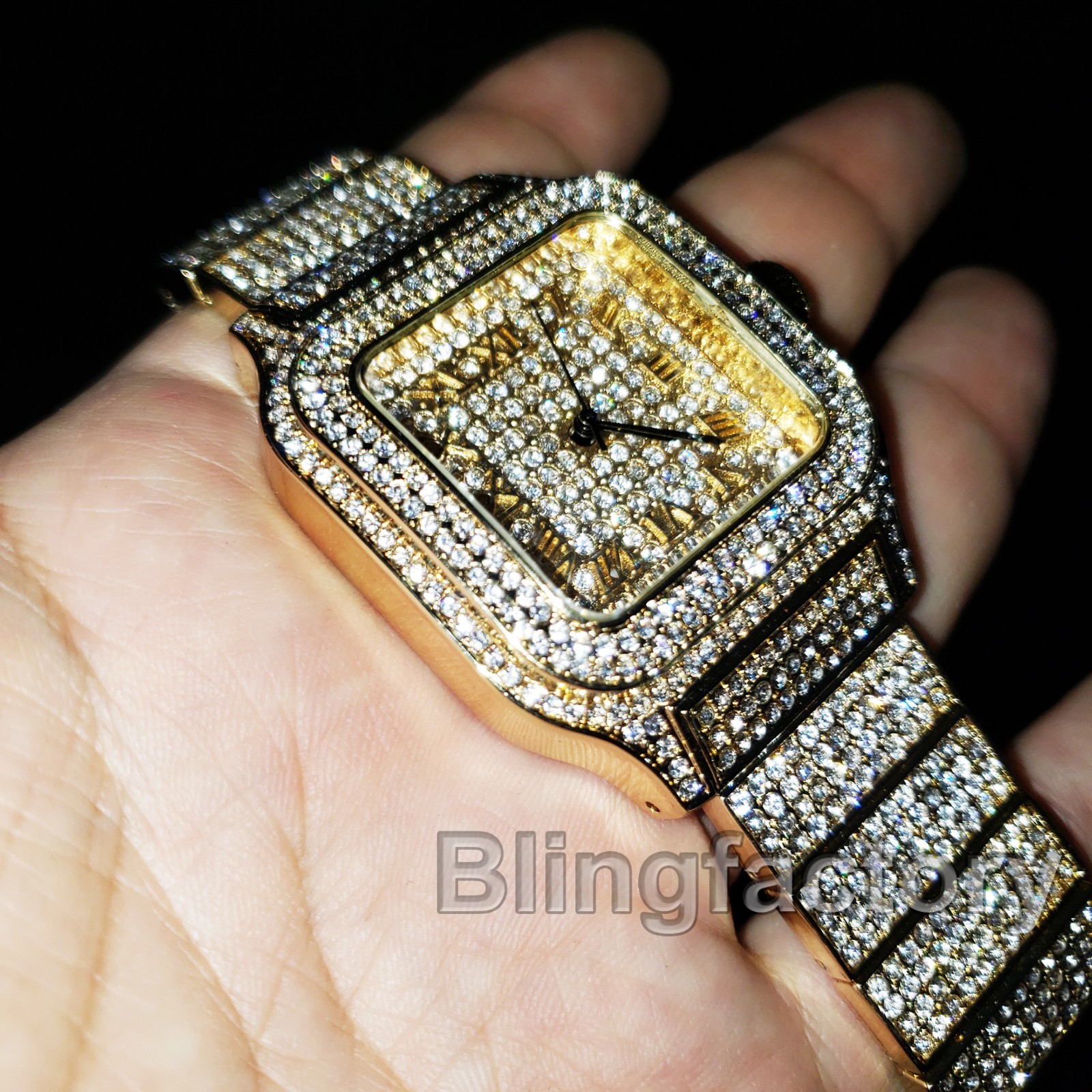Men’s Luxury Iced 18K Gold Plated Square Lab Diamond Bracelet Dress Bling Watch