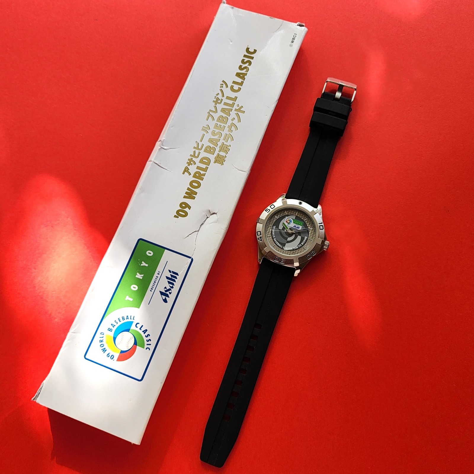 2009 World Baseball Classic Tokyo Round Watch Asahi With Original Box Mens