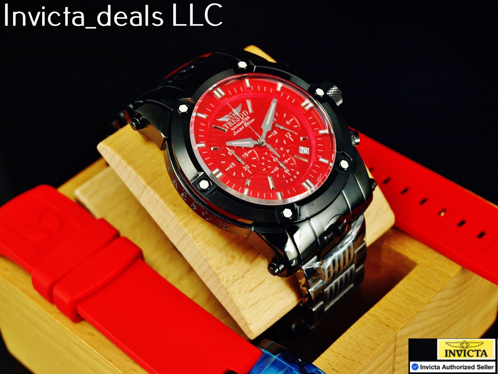 Tresod Men’s NAVMASTER Chronograph Red Dial Black Tone Sapphire Crystal SS Watch