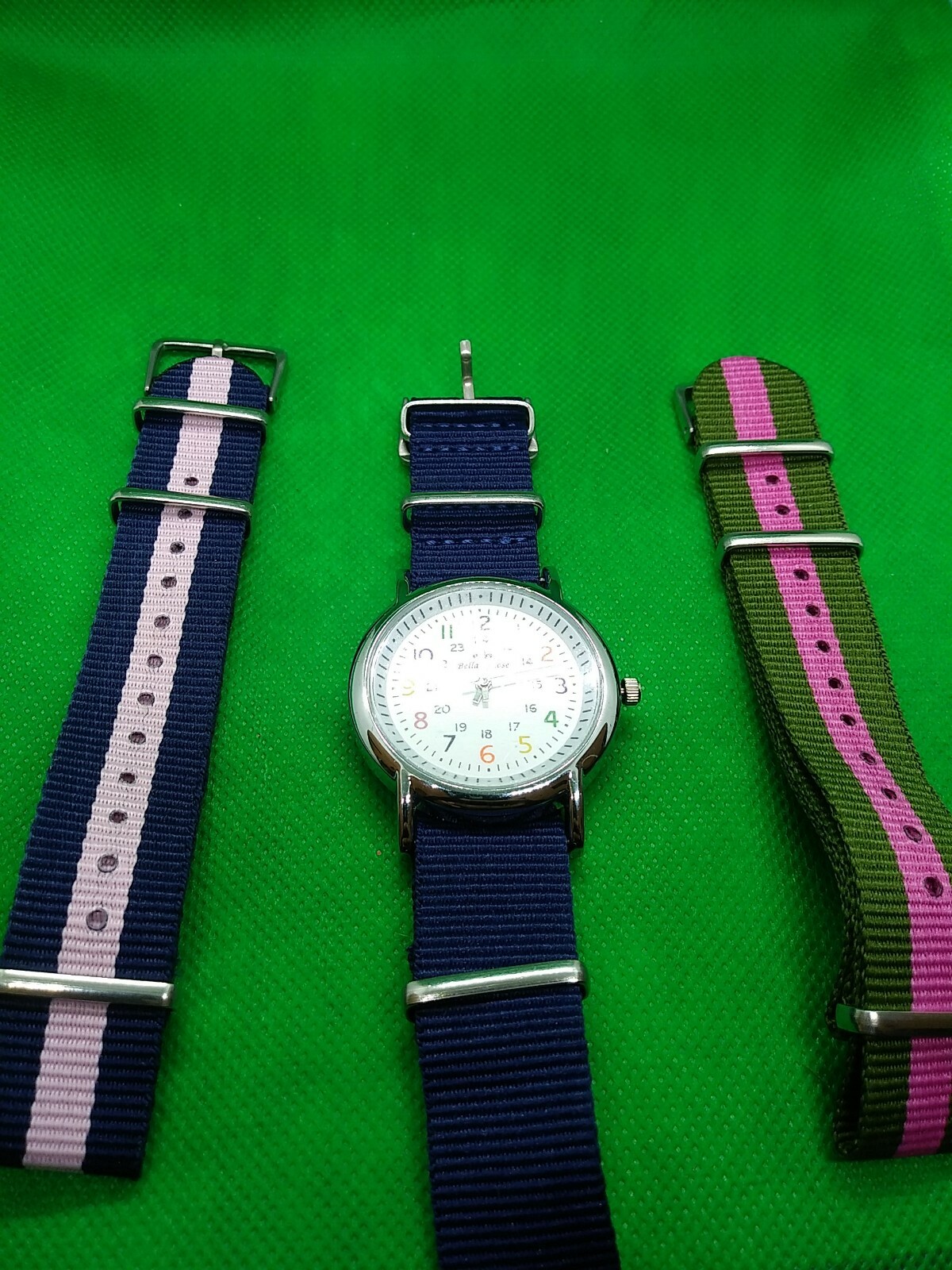 Bella & Rose 25cm White Face Navy Blue Band Watch With Extra Bands