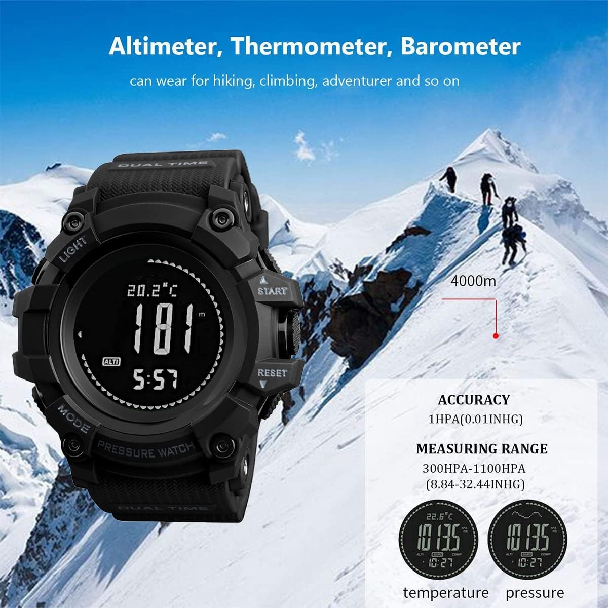 Compass, Altimeter Barometer Thermometer Temperature, Pedometer, Military Arm…