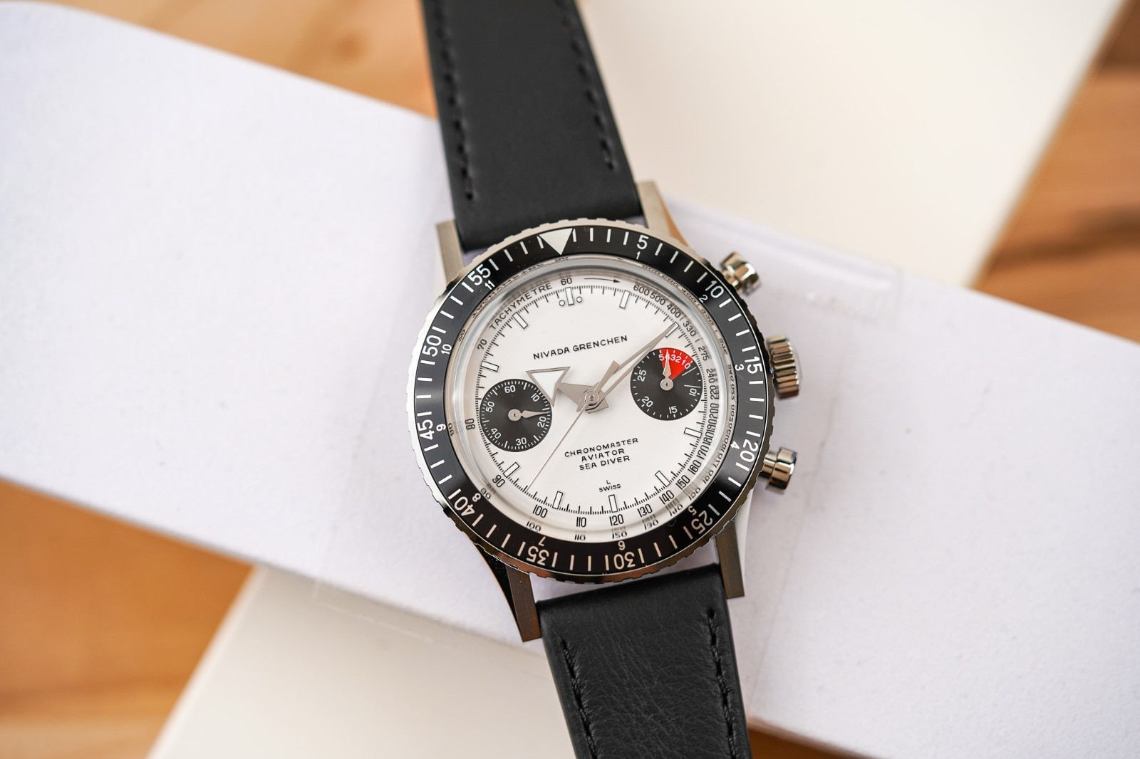 Nivada Grenchen Chronomaster White Panda Inter.Bezel 86010WM03LC Men’s Watch