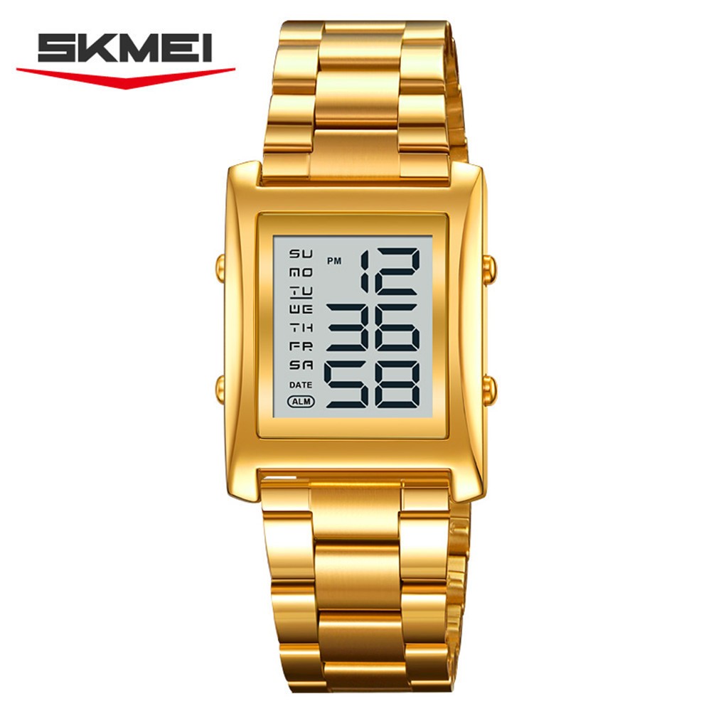 SKMEI Men Watch Rectangle Digital Wristwatch Steel Countdown Stopwatch Boy Watch
