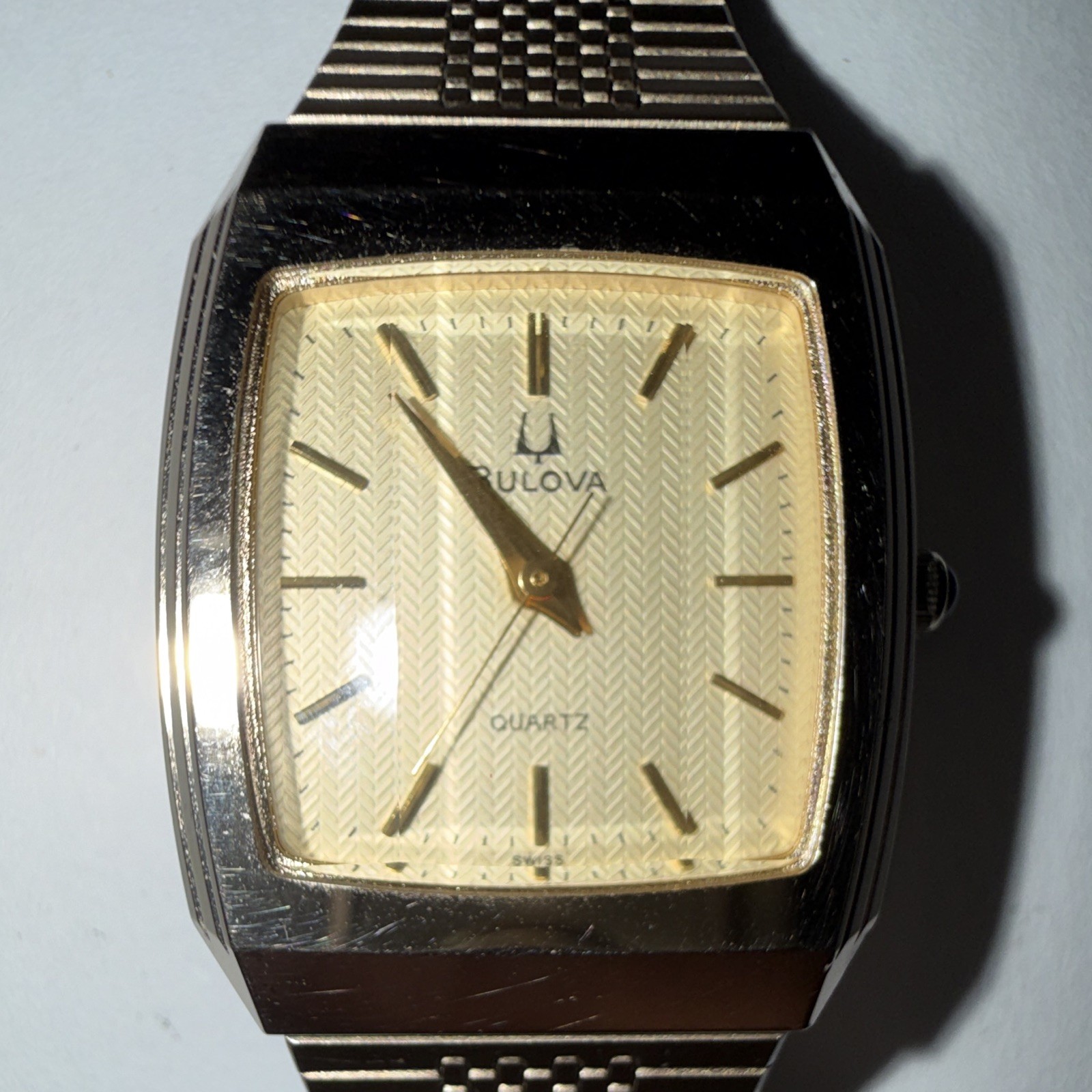 Bulova Quartz Rectangular Silver Herringbone Dial Dress Watch – 06