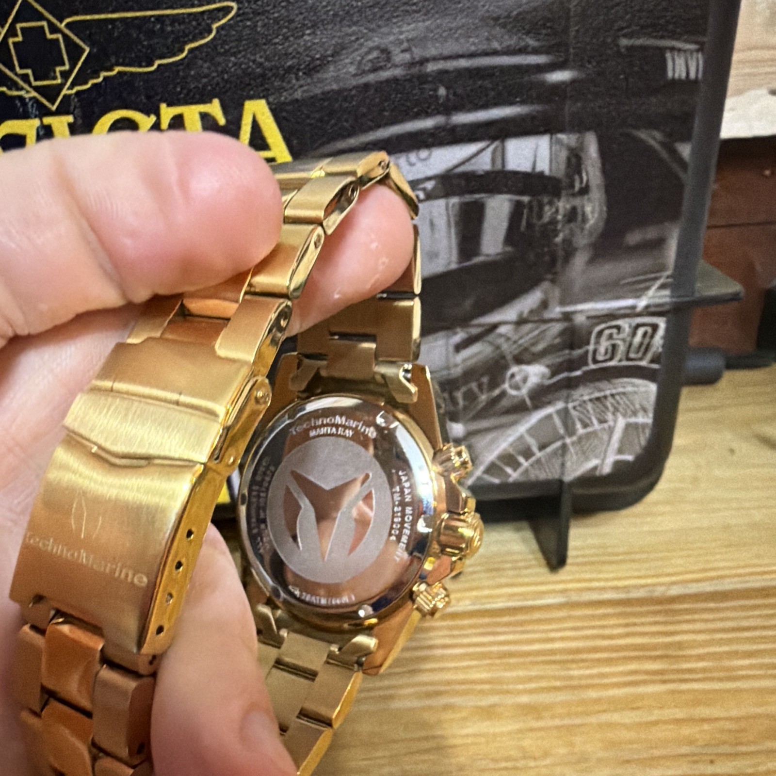 TechnoMarine Men’s Quartz Chronograph Date Gold Dial Steel Bracelet 45mm 200m
