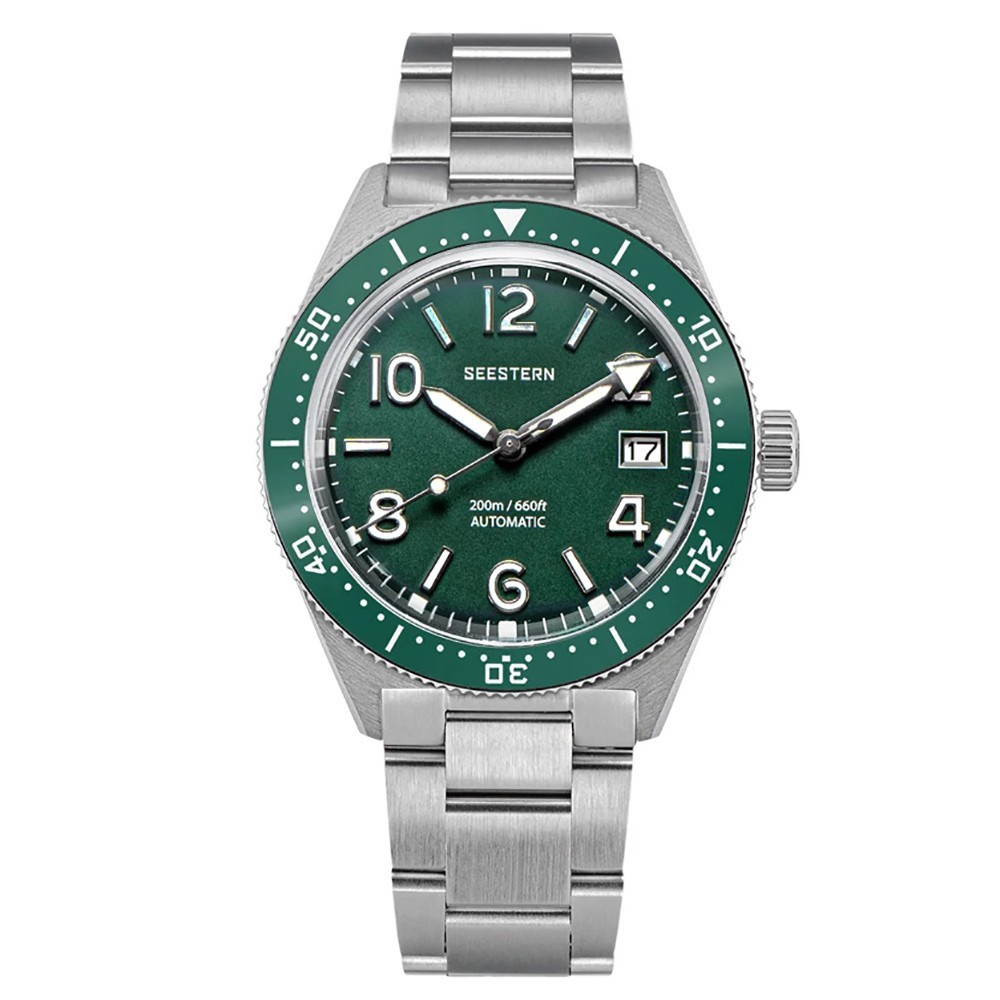 Seestern S434-2 Automatic Silver Green Date Sapphire Mesh Men’s Watch