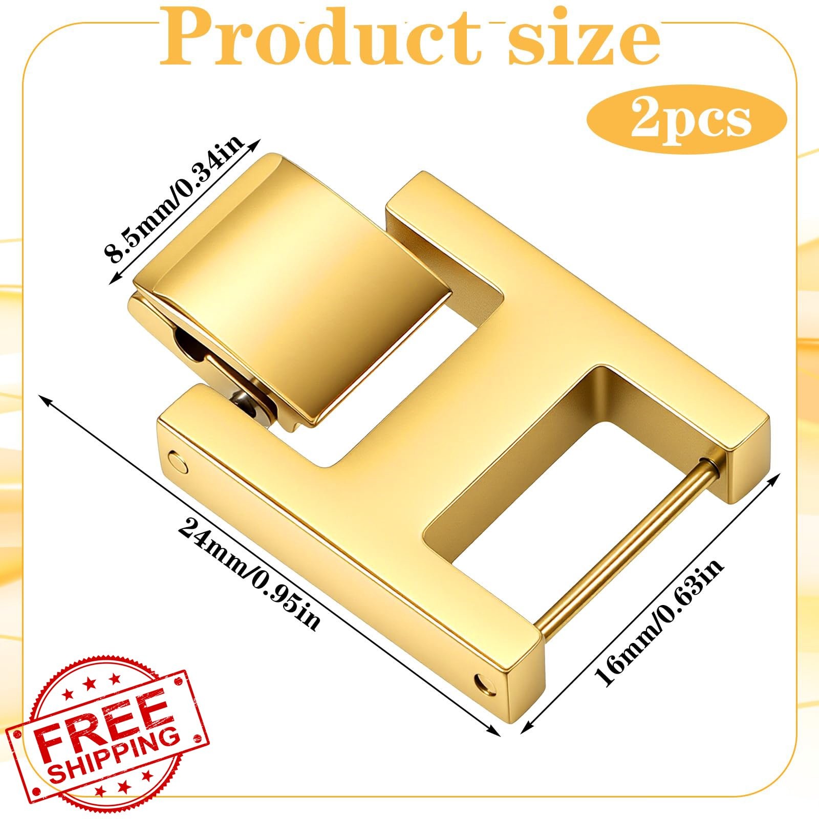 2 Pcs Gold Watch Fold Over Clasp Extender 8.5mm Metal