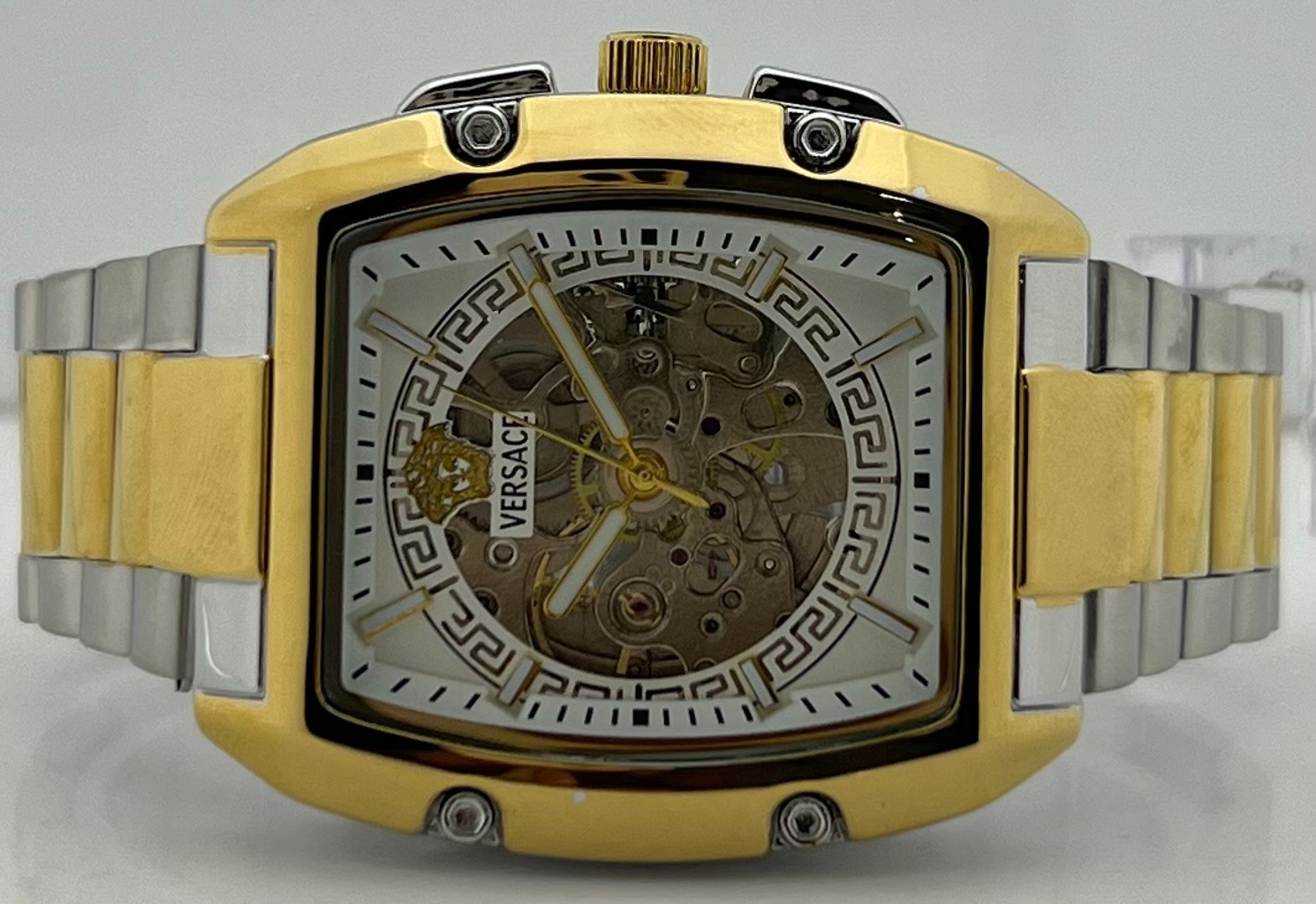Premium Men’s Versace Dominus Skeleton Automatic White Dial Perfect Wristwatch