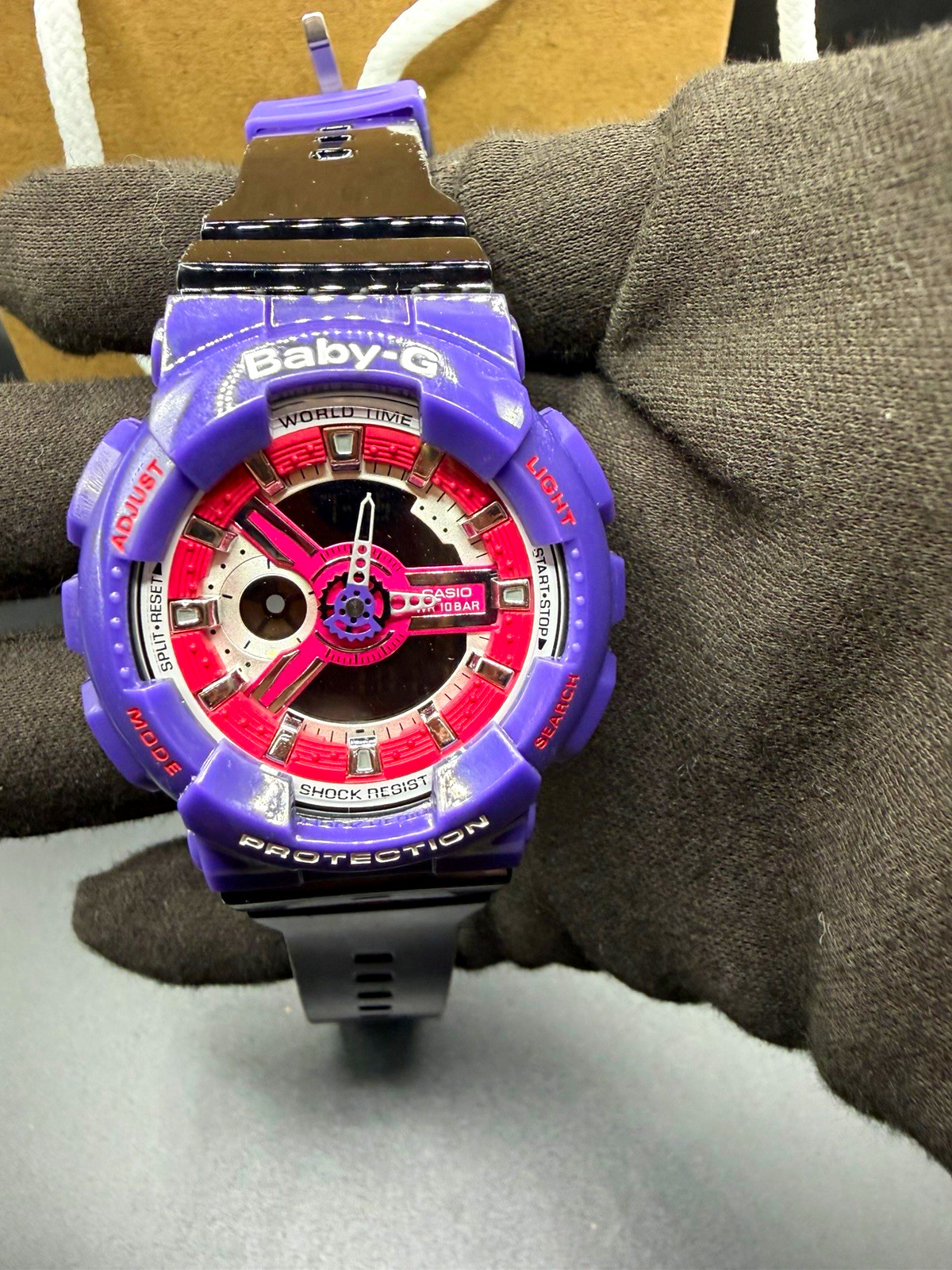 Casio Baby-G Analog Quartz 100m Shock-Resist Purple Resin Case Black Strap