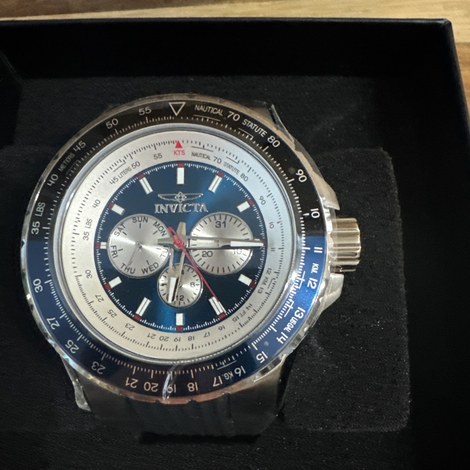 Invicta Aviator 32916 50mm Silver Stainless Steel Case with Black Silicone Strap