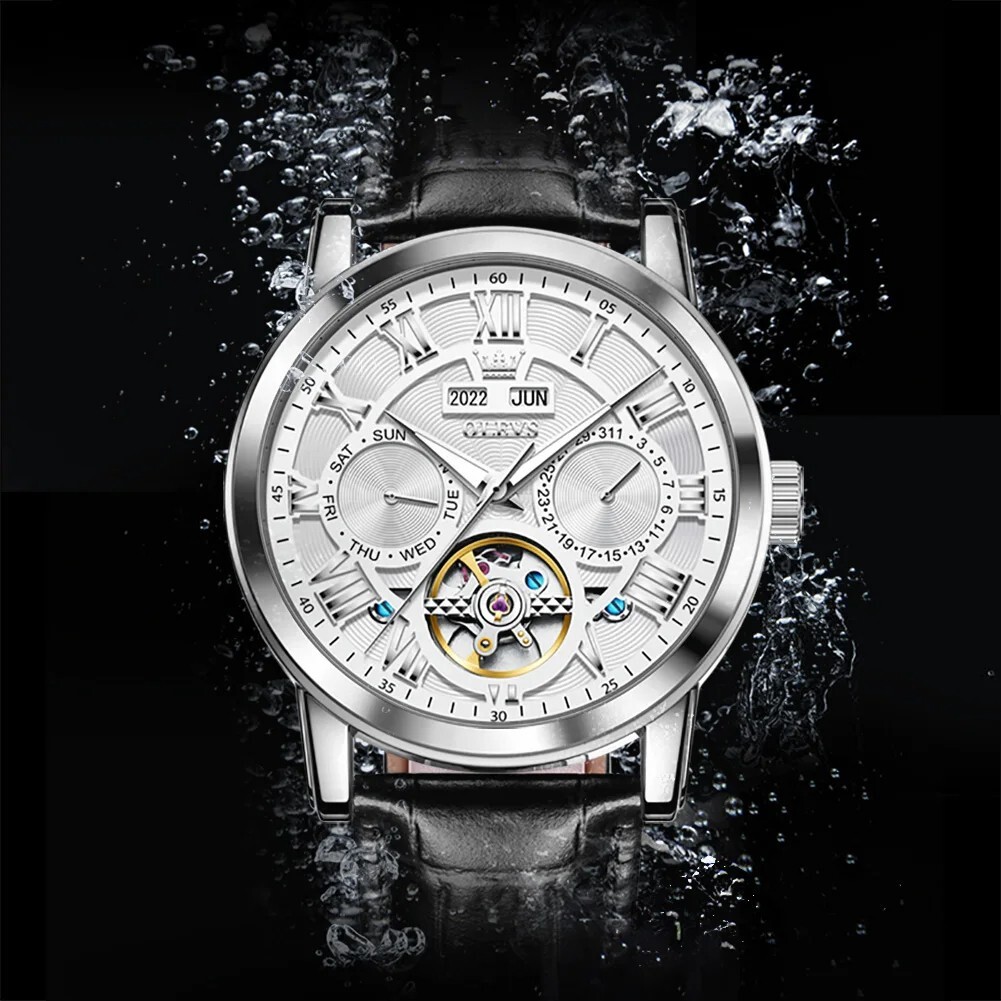 OLEVS Automatic Mechanical Men’s Watch Luxury Skeleton Waterproof Watch Strap