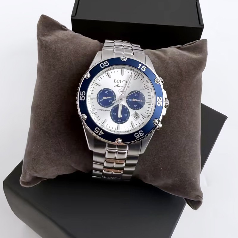 Bulova Marine Star Men’s Chronograph Quartz 98B423 Watch White/Blue Dial 41.5mm