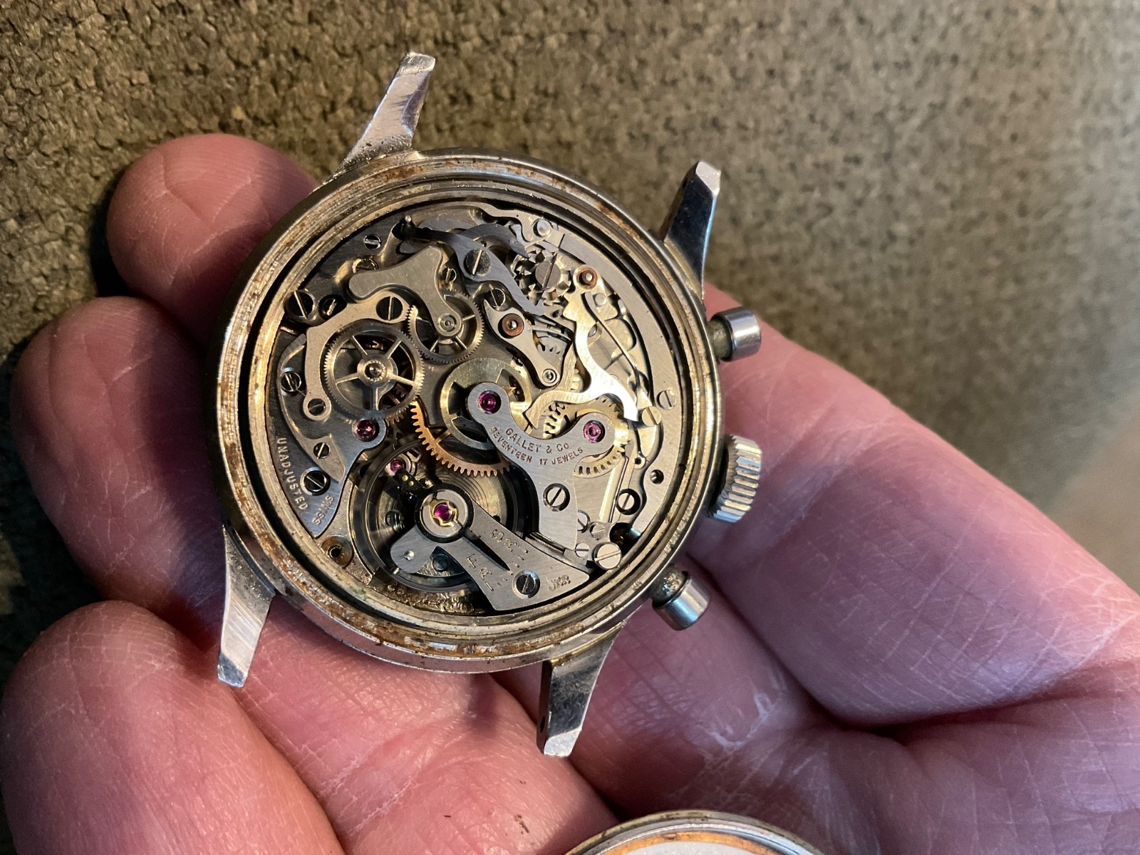 Gallet multichron pilot or race car driver mens chronograph watch valjoux 72 !