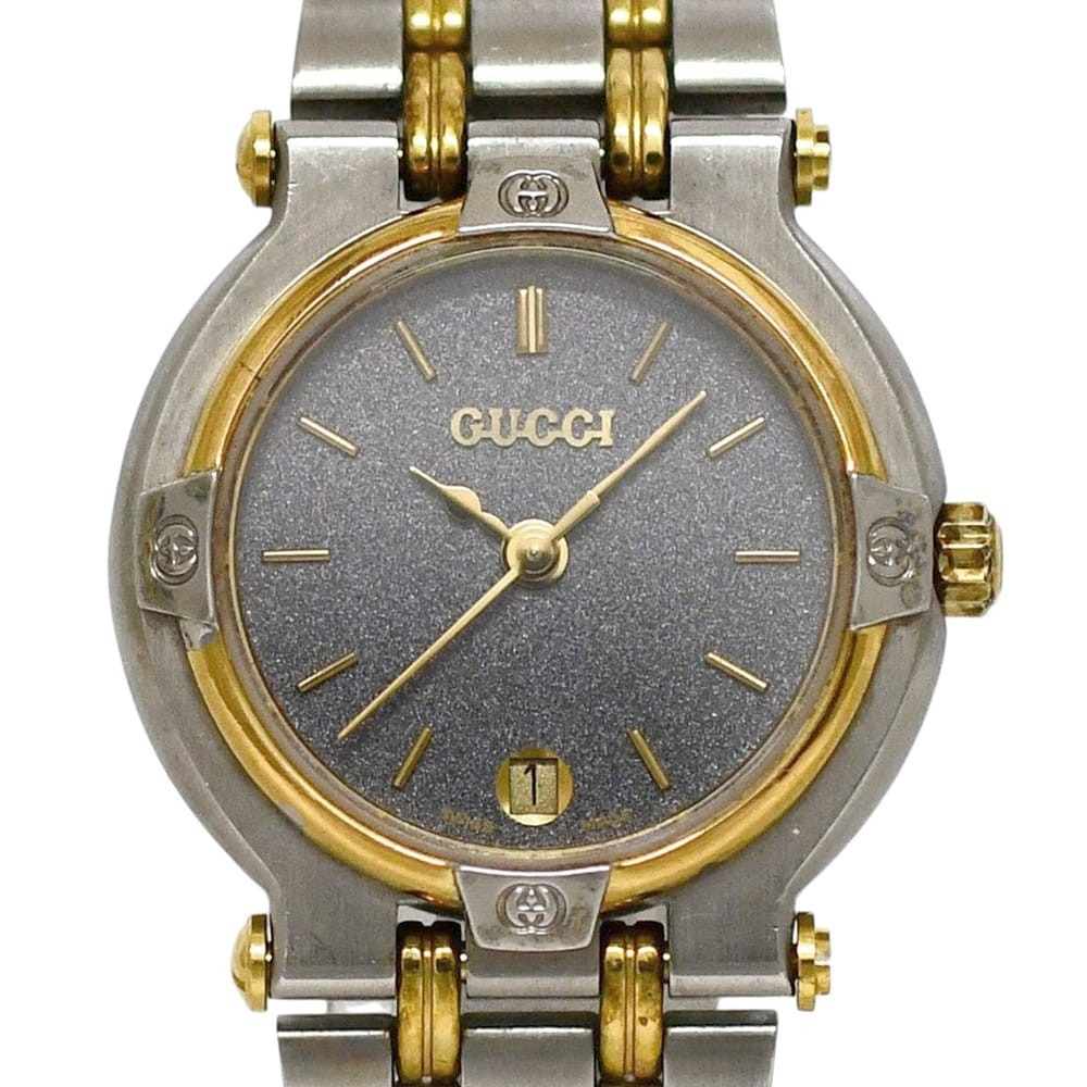 AUTHENTIC GUCCI 9000L Watch Gray Dial SS Quartz Silver Gold Used