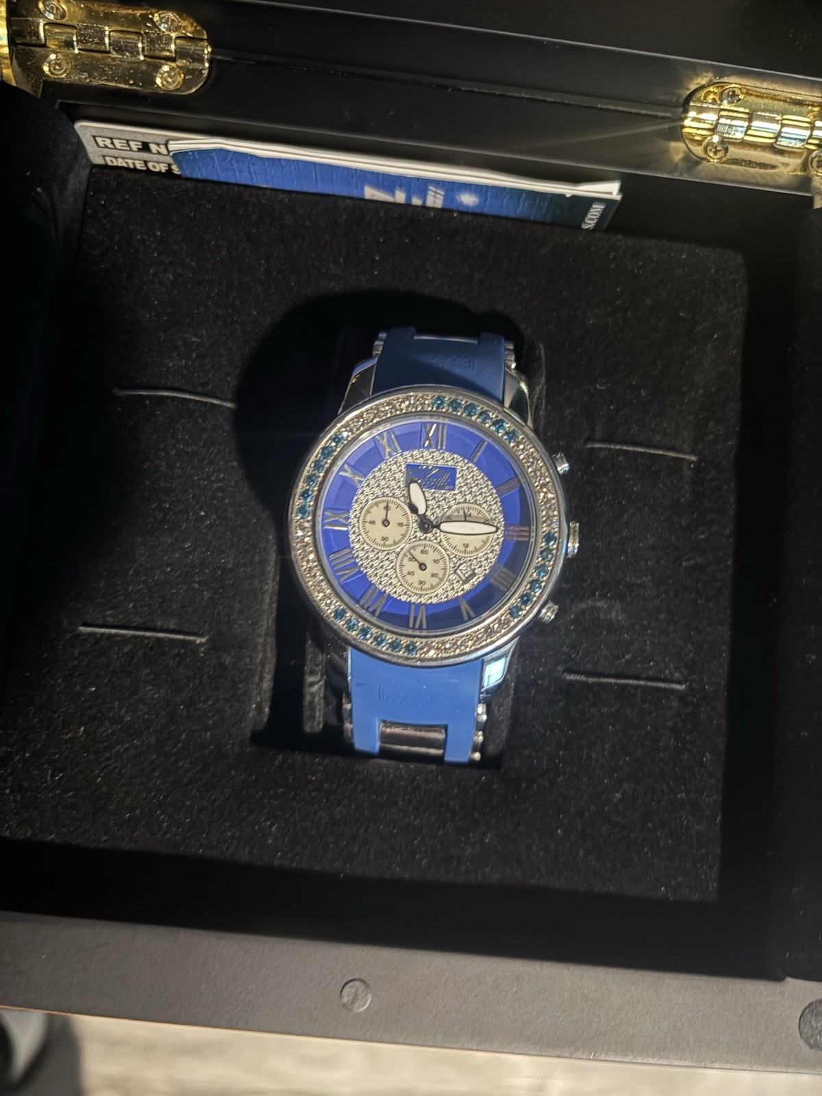 FREEZE Quartz Analog Watch Blue Dial/Blue Rubber Strap 43mm Silver Case Box