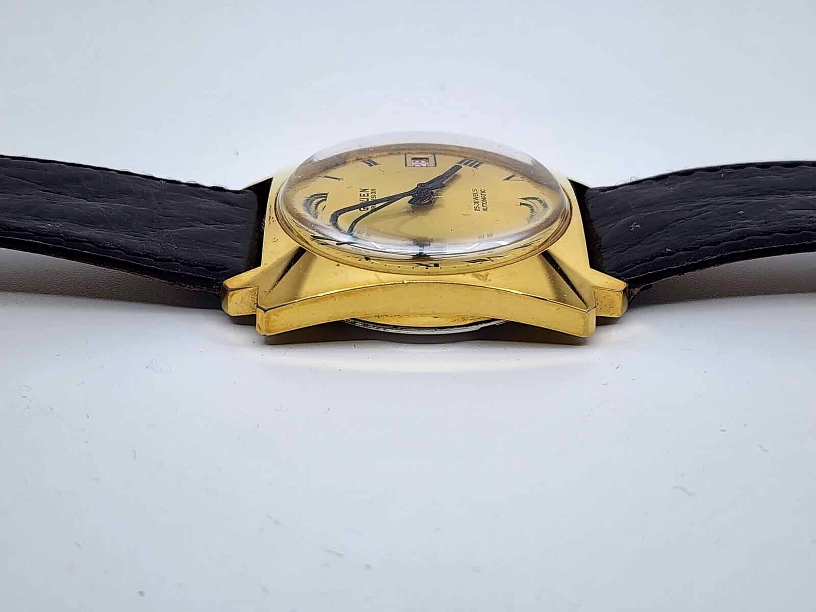 NICE GRUEN PRECISION 25J AUTOMATIC MENS WATCH RED DATE 32MM WORKS C910