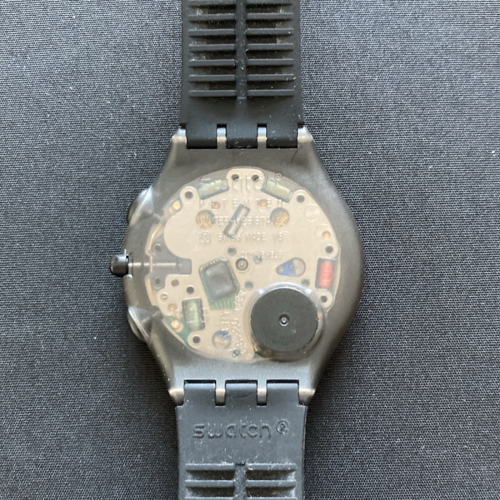 Swatch Chronograph Quartz Watch, Black Plastic Band,White Red Dial (SUYM104)