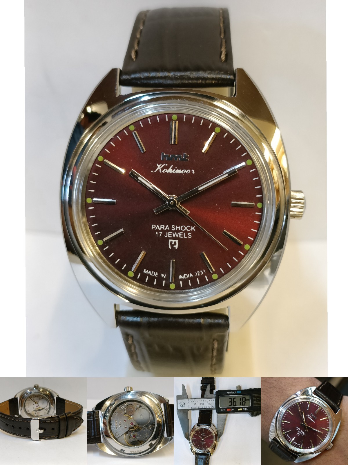 REFURBISHED HMT KOHINOOR 17J WINDING MAROON DIAL 0231 INDIA MEN’S WORKING