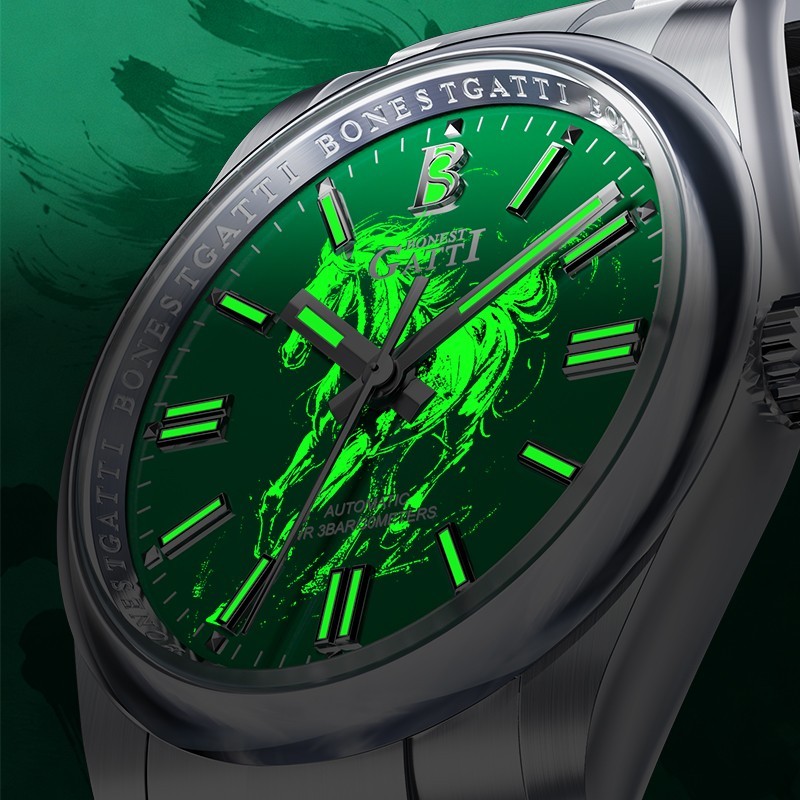 BONEST GATTI Automatic Mechanical Simple Luminous Horse Dial Men’s Watches 8015