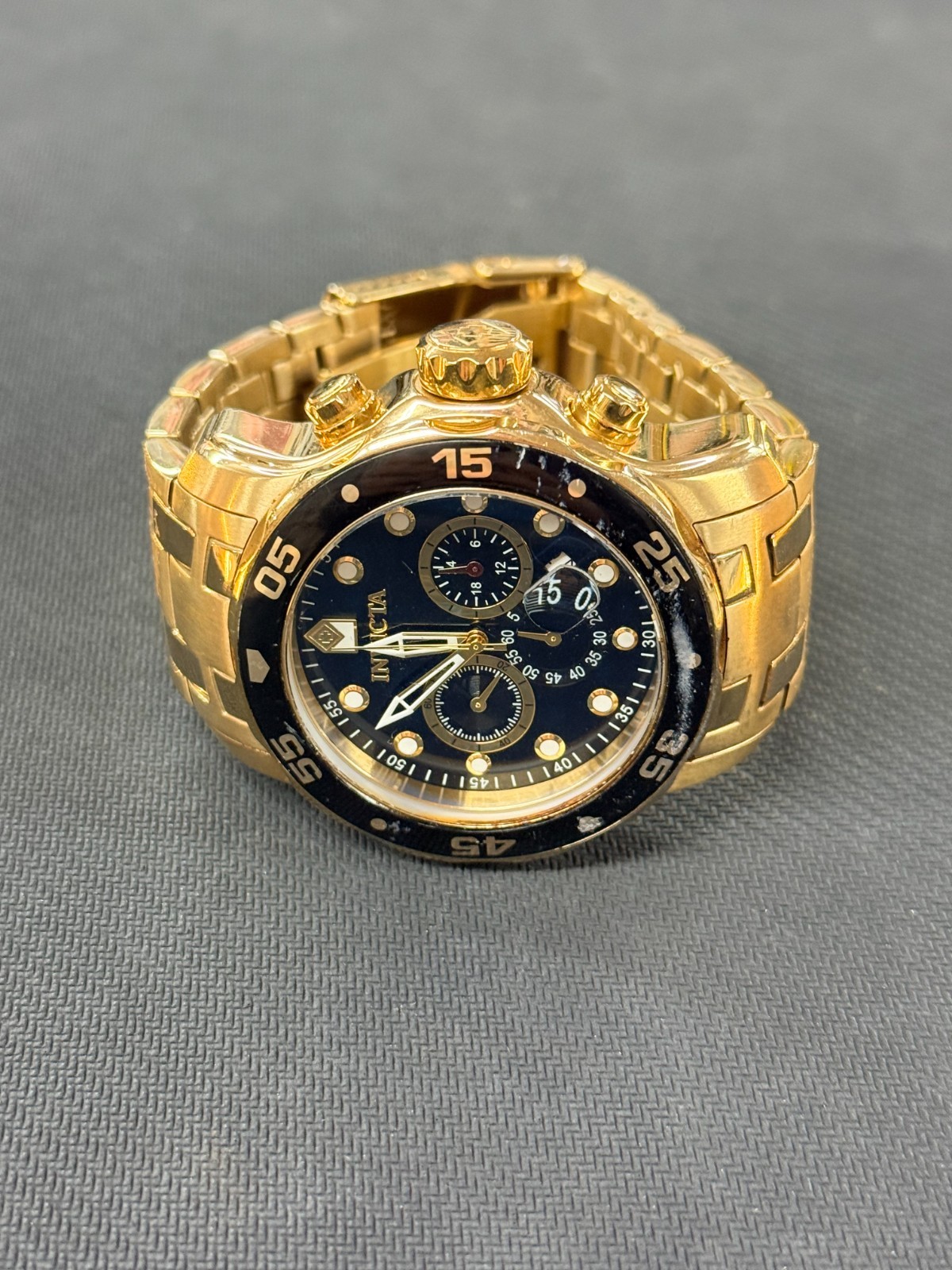 Invicta Pro Diver Model 21922 Gold and Black Face Watch-Flame Fusion Crystal