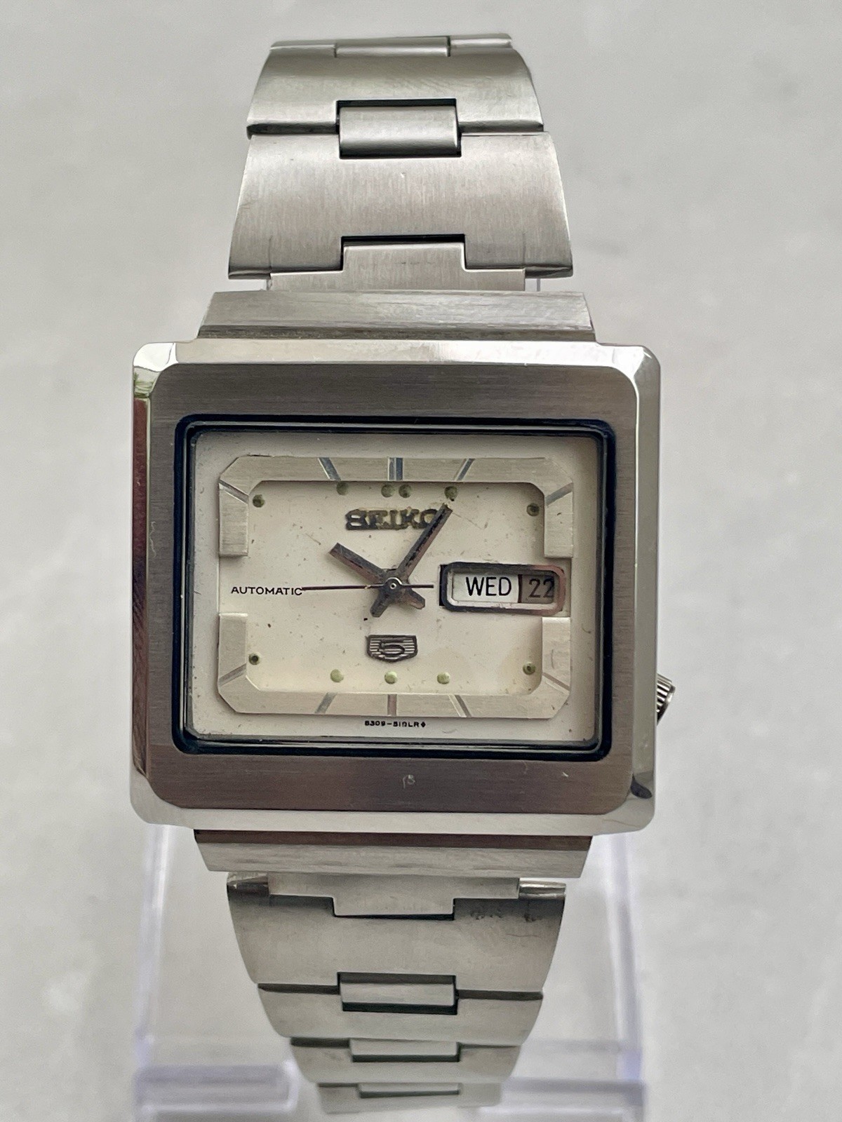 Vintage Seiko 5 6309-5030 Automatic Square TV Shape White Dial Watch Serviced