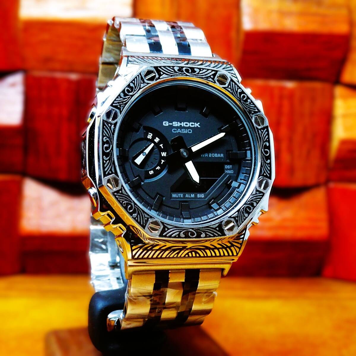 〓New〓mod Casioak〓G-Shock custom watch with body GA2100 Stainless steel Venetian