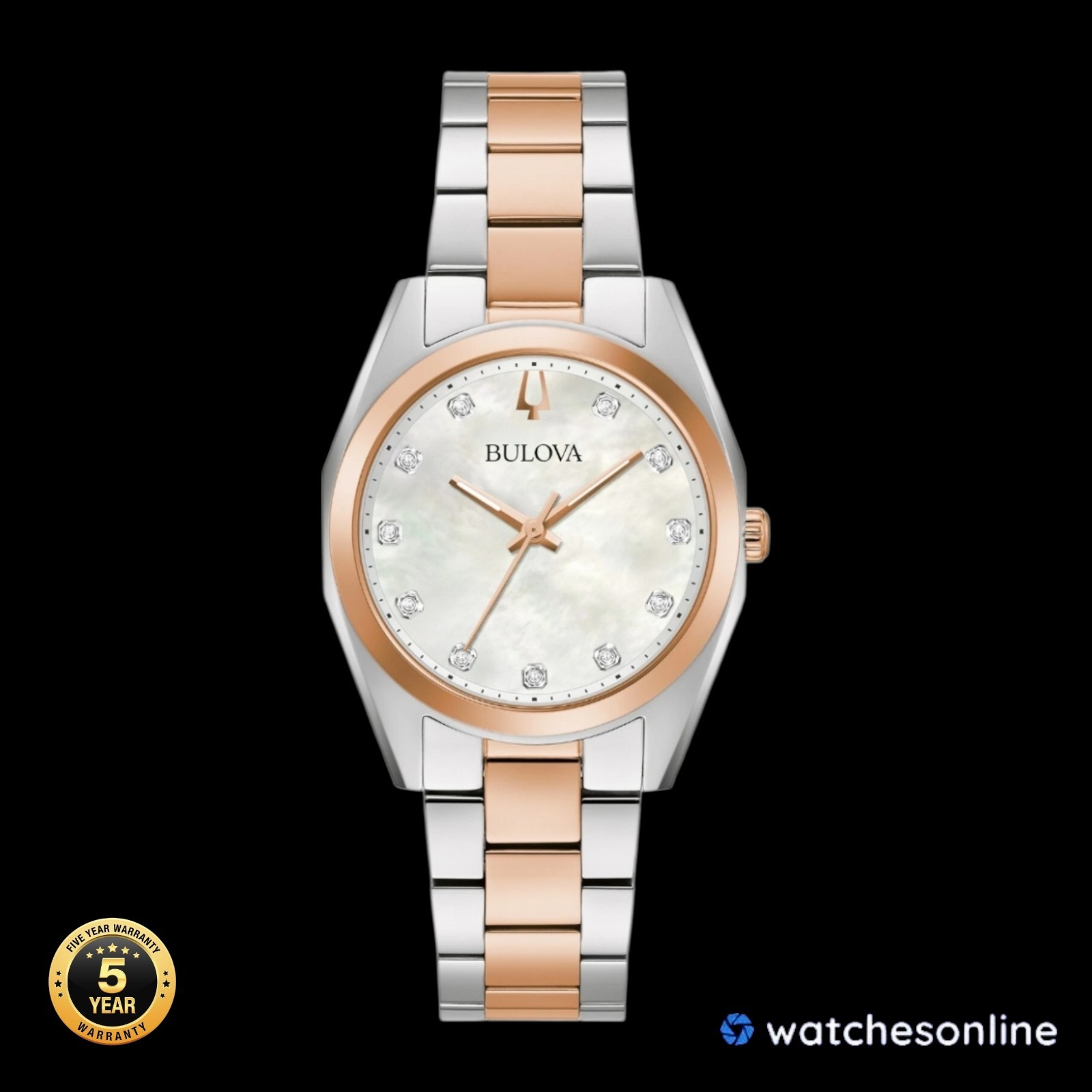 Bulova Surveyor Women’s Quartz Diamond Accent Silver Gold Watch 31mm 98P207