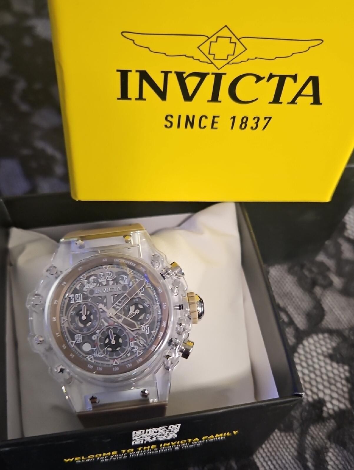 Invicta Clear and Silver Skeleton Chronograph Watch