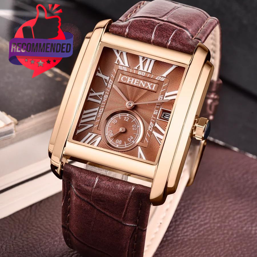 Men’s Watches Casual Retro Rectangular Waterproof Dress Analog Quartz Wrist
