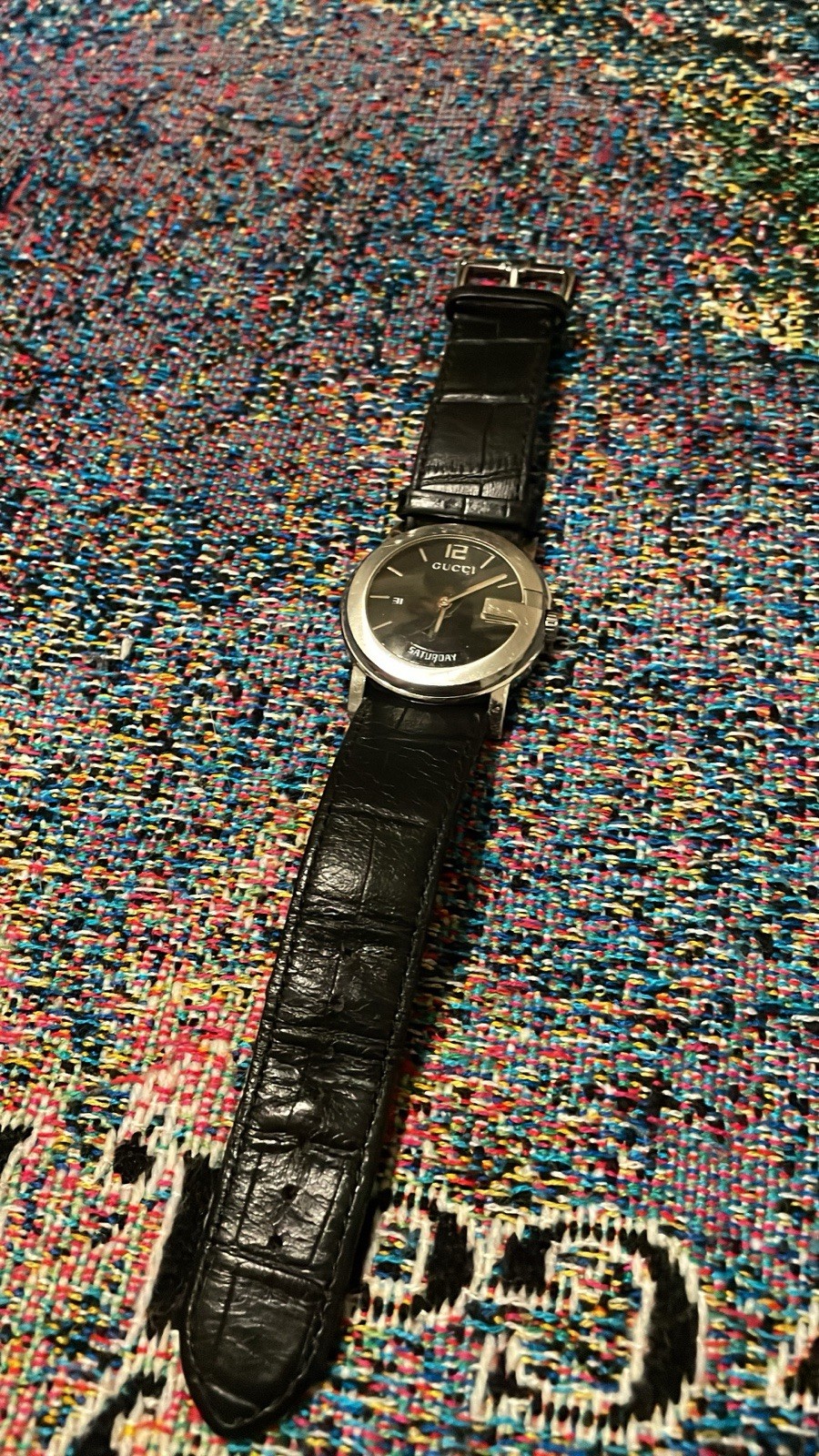 Gucci G Chrono Collection Watches 101M Day/Date Black Dial, Stainless Steel