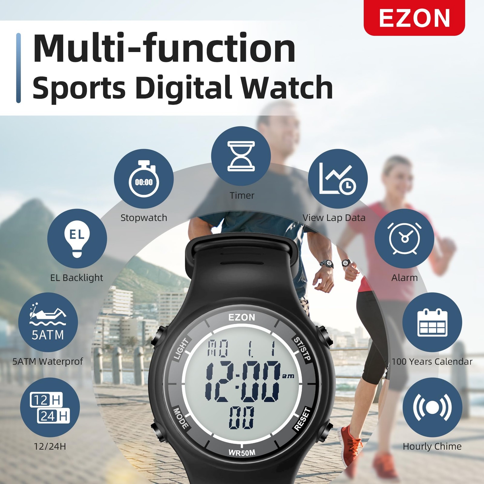 Digital Watch Waterproof Stopwatch Alarm Backlight Wrist Watch