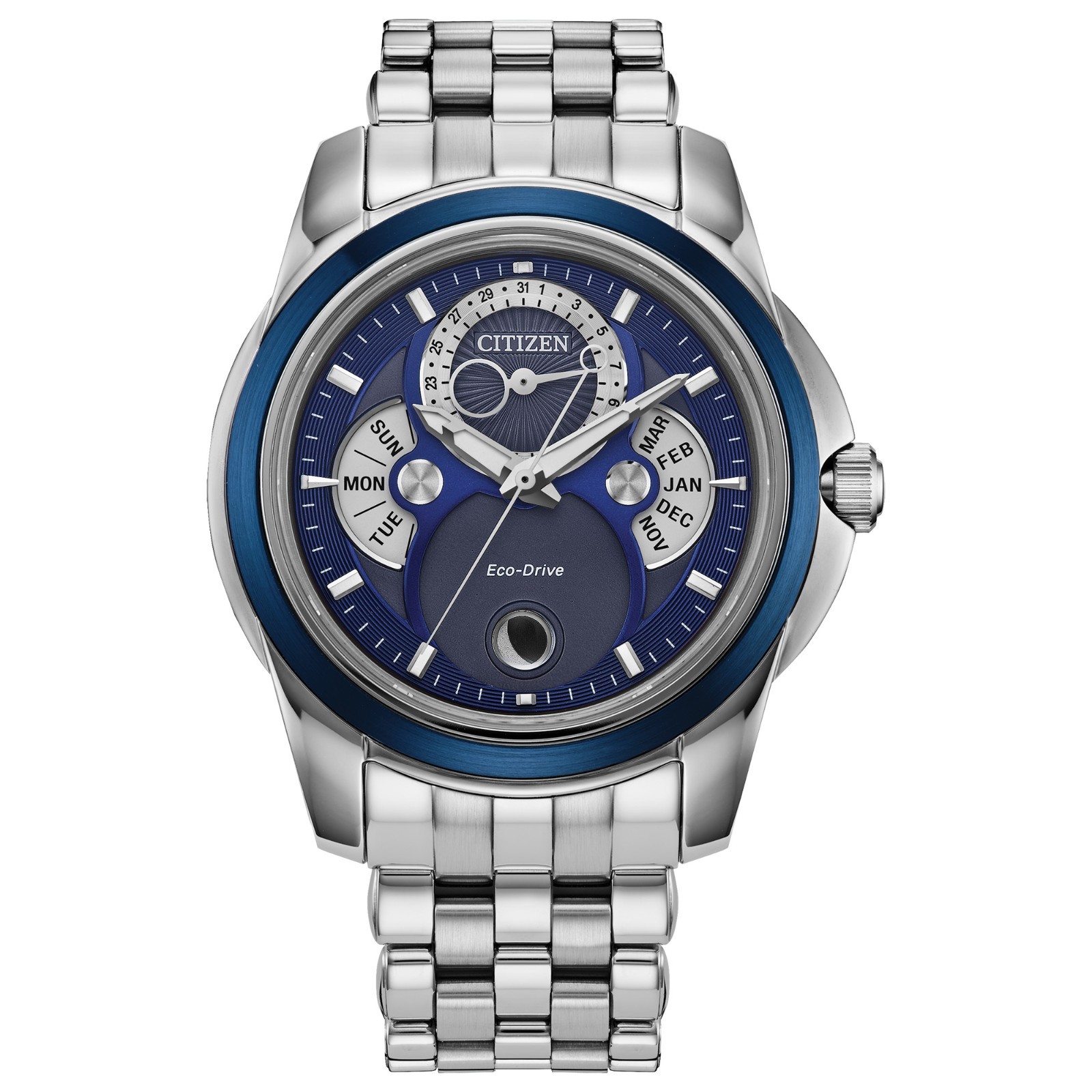 Citizen Men’s Calendrier Moon Phase Silver Eco-Drive Watch 41MM BU0088-51H