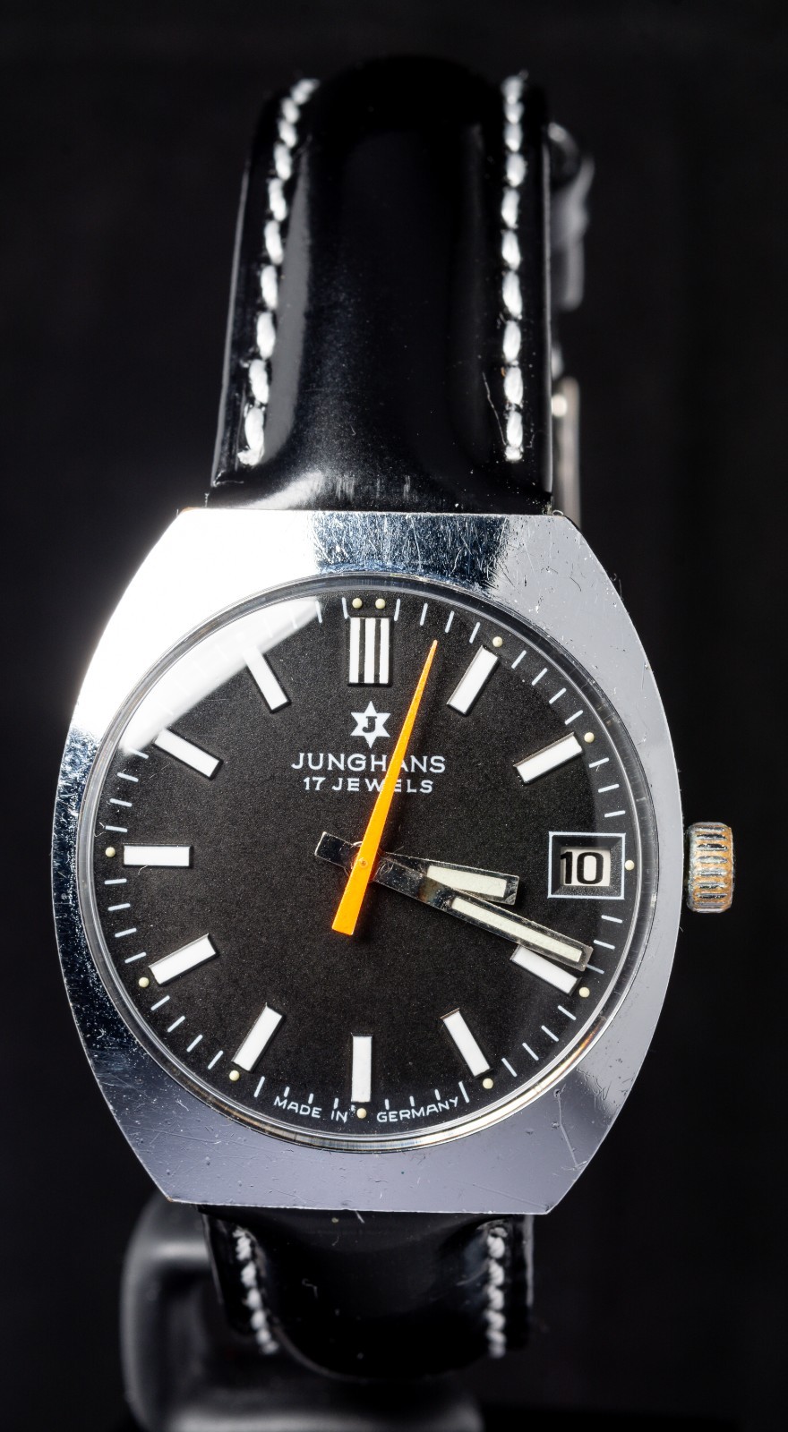 Junghans Black Dial Orange Hand Men’s Hand-Wind Vintage German Watch — Working