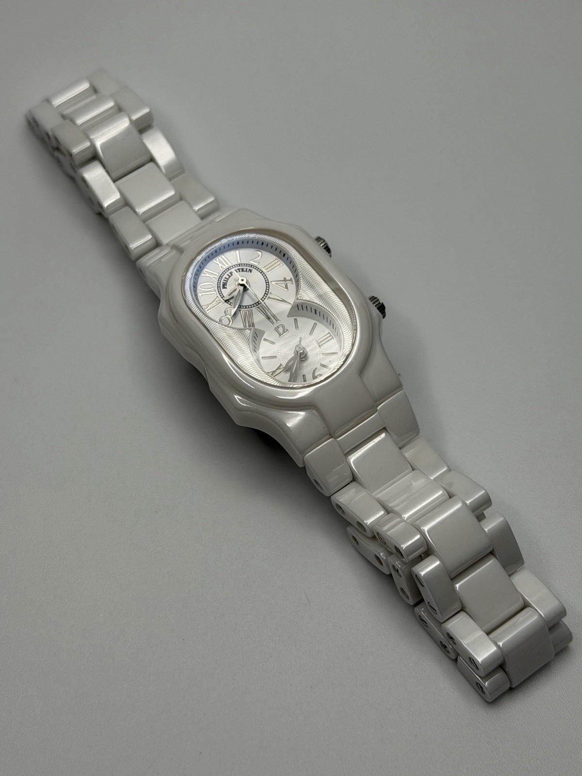 Philip Stein White Ceramic Dual Time Women’s Watch New Batteries