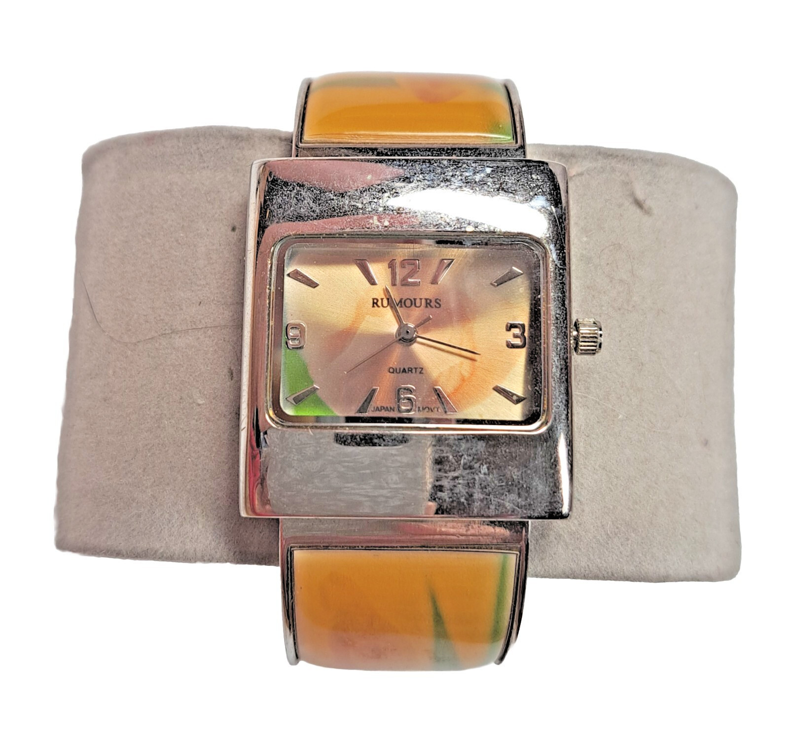 Rumours Women’s 7.5 In. Cuff Bangle Watch Silvertone Floral Band New Battery