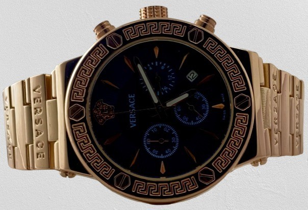 Luxury Versace Gold Tone Chronograph-Date Blue Dial Quartz Men’s Wristwatch