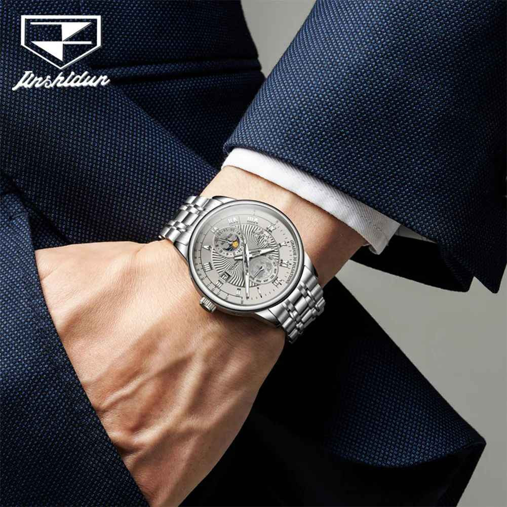 Automatic Mechanical Waterproof Watch Men’s Moon Phase Luxury Date Men Strap