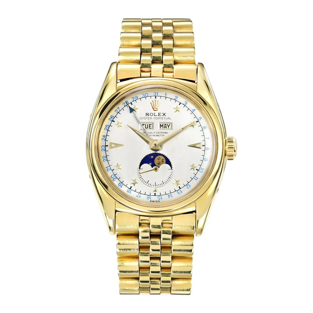 Rolex Oyster Perpetual Watch 36MM Silver Index Hour Markers Dial Yellow Gold
