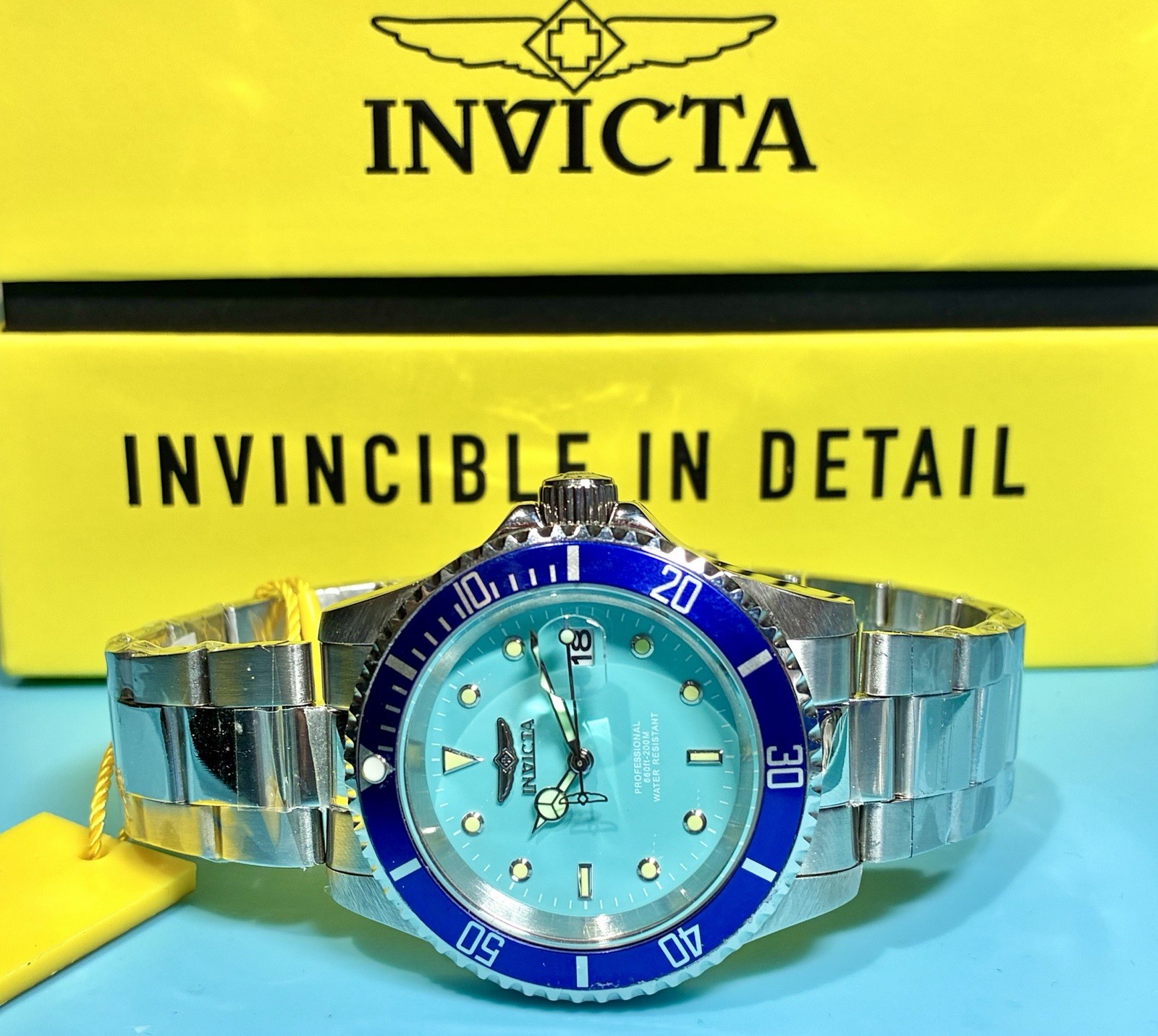 INVICTA PRO DIVER TURQUOISE BLUE BEZEL 40MM STAINLESS STEEL TMI PC32 QUARTZ!