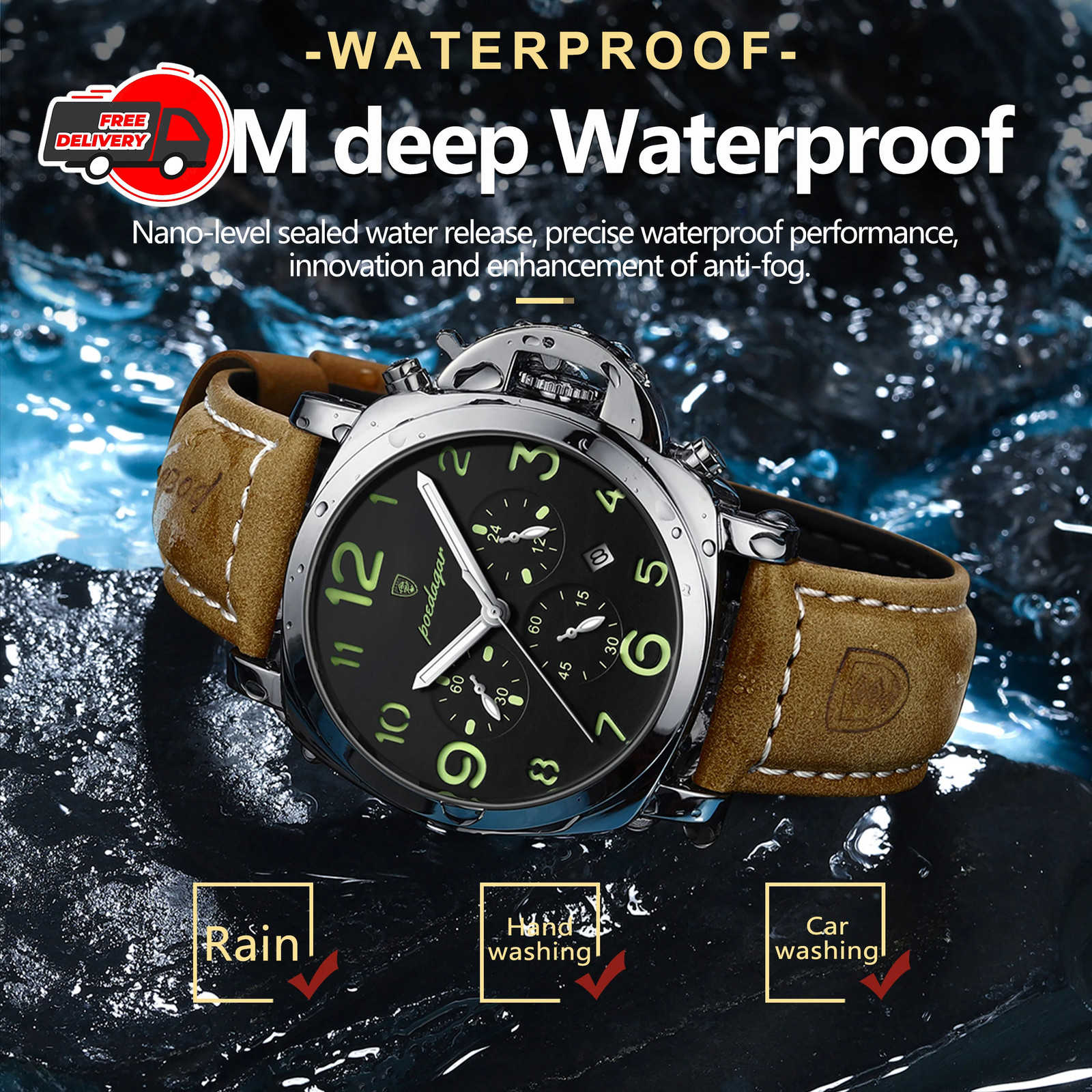 Tourbillon Leather Watch Men’s Automatic Mechanical Waterproof Wristwatches